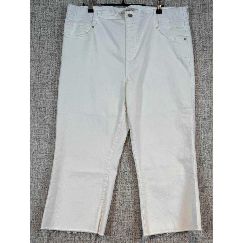 Liverpool Los Angeles Gia Glider Crop White Wide Leg Raw Hem Jeans Size 16/33